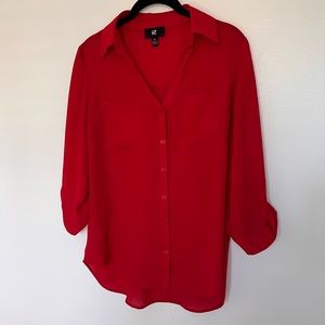 Red IZ Byer Button Down Long Sleeve Collared Top